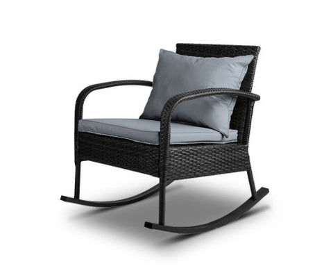 Gardeon Outdoor Furniture Rocking Chair Wicker Garden Patio Lounge Setting Black